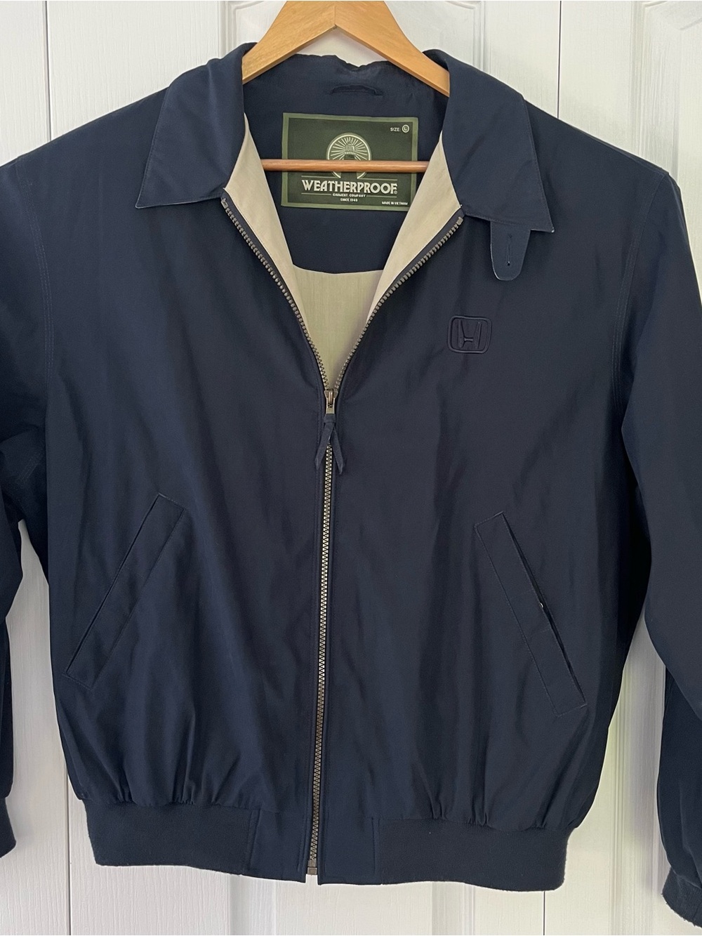 Weatherproof Men’s Navy Bomber style Jacket Honda Logo Size Large Full Zip